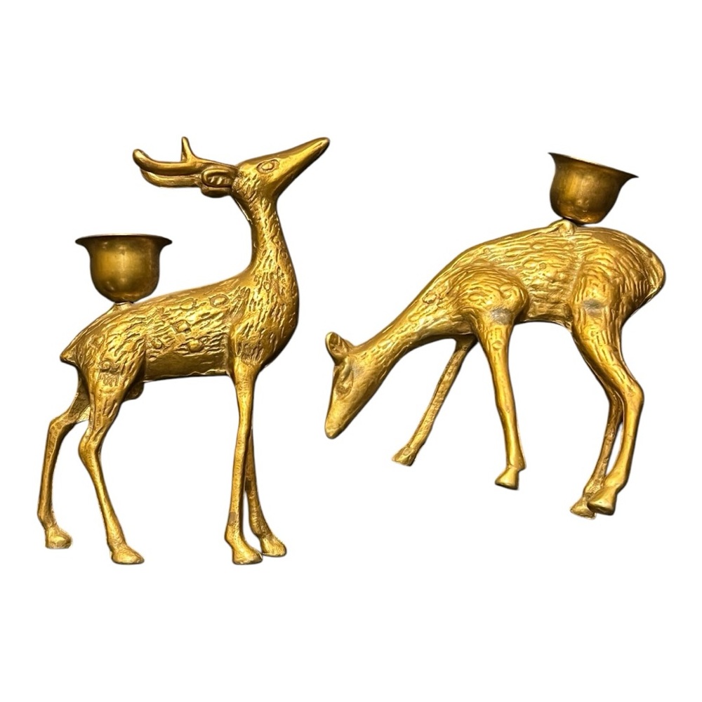 Vintage Brass Buck and Doe Candle Holders